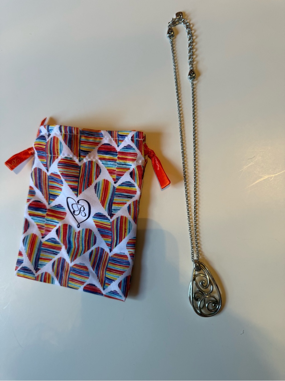 Brighton Multicolor Heart Pouch with Silver Swirl Pendant Necklace
